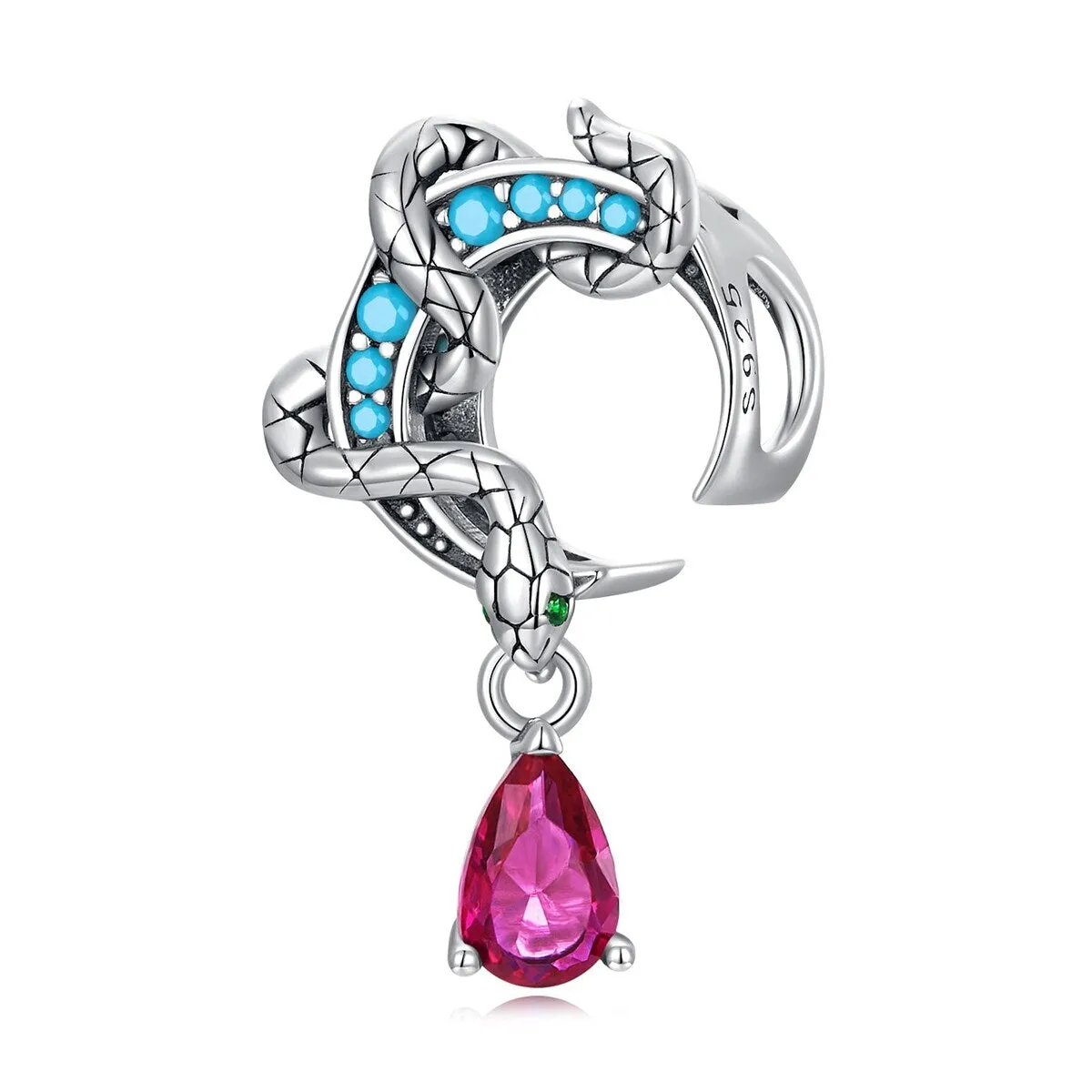 Sterling Silver Wrapped Snake on Moon with Pink Cz Teardrop Charm sold by Zulily