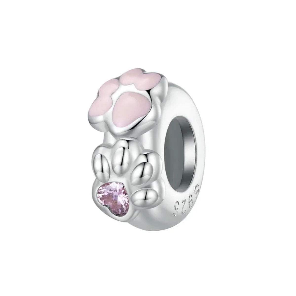 Pink Cubic Zirconia & Sterling Silver Paw Rondelle Charm sold by Zulily