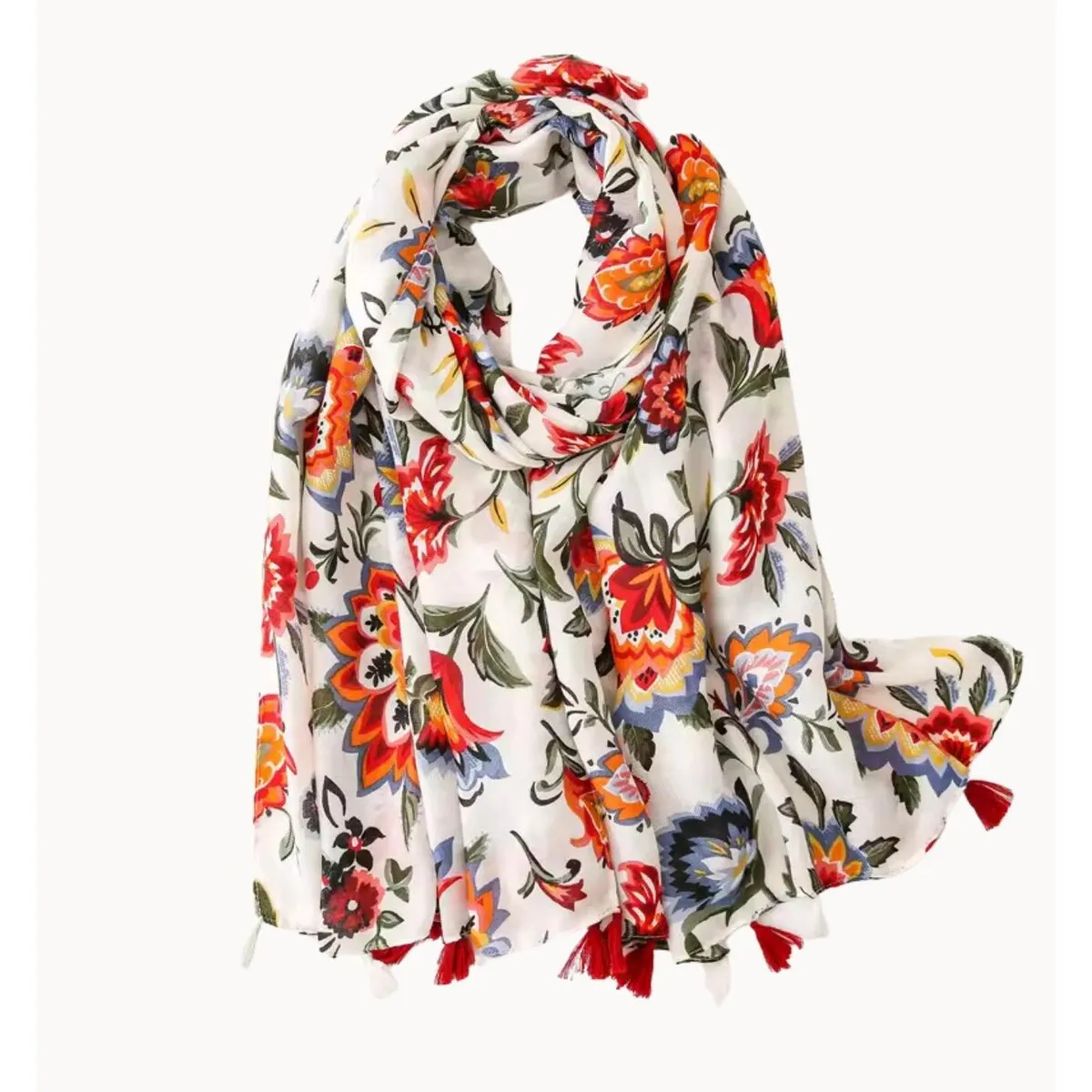 Bright Blooming Flower Scarf with Tassels sold by Zulily
