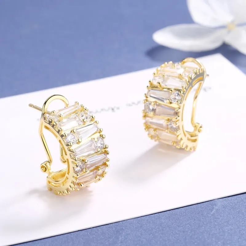 14K Gold Round and Emerald Cut Huggie Earrings With crystals from Swarovski sold by Zulily