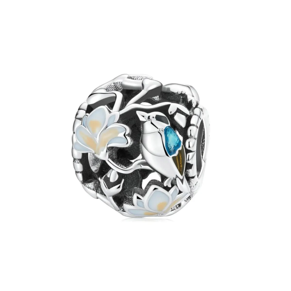 Sterling Silver Blue Floral Bird Charm sold by Zulily