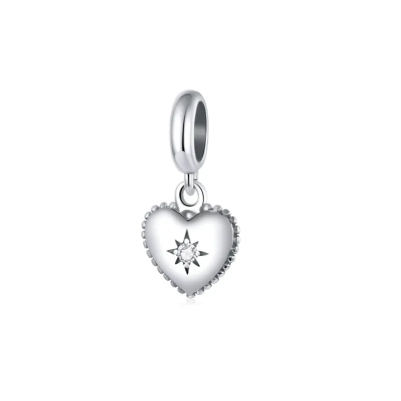 Sterling Silver Heart With Cubic Zirconia Star Dangle Charm Bead sold by Zulily