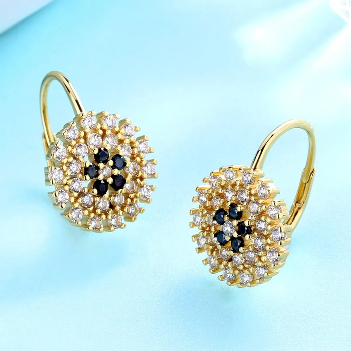 14K Gold Flower Huggie Earrings with Crystals from Swarovski sold by Zulily product image thumbnail 2