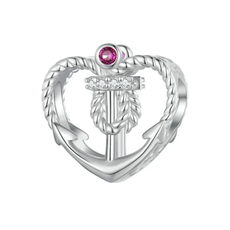 Fuchsia Cubic Zirconia & Sterling Silver Anchor Heart Charm sold by Zulily