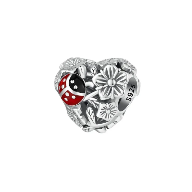 Red & Sterling Silver Heart Ladybug & Leaves Charm sold by Zulily