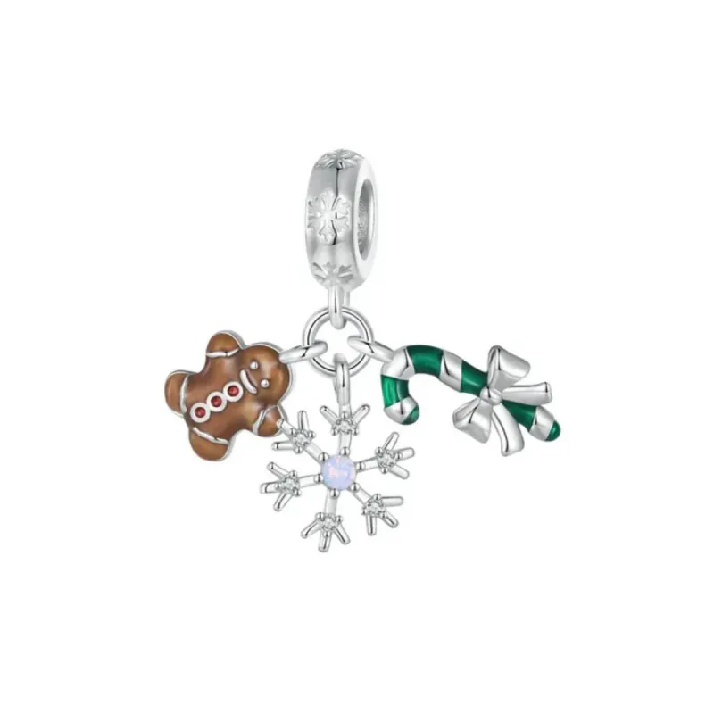 Sterling Silver Snowflake, Gingerbread Man & Candy Cane Dangling Charm sold by Zulily