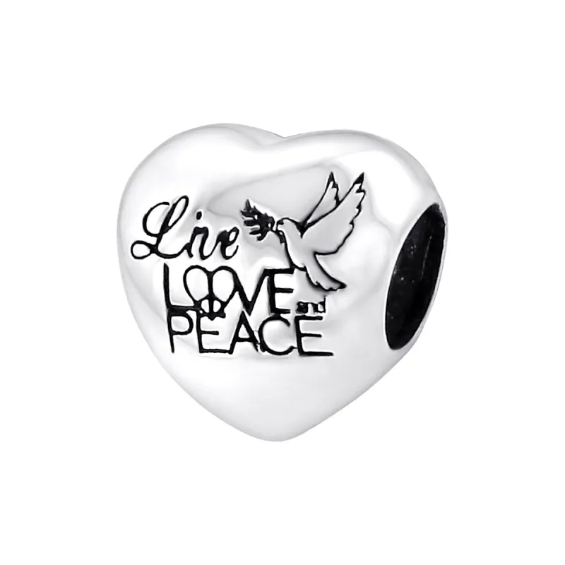 Sterling Silver Dove, Peace Love Heart Charm sold by Zulily