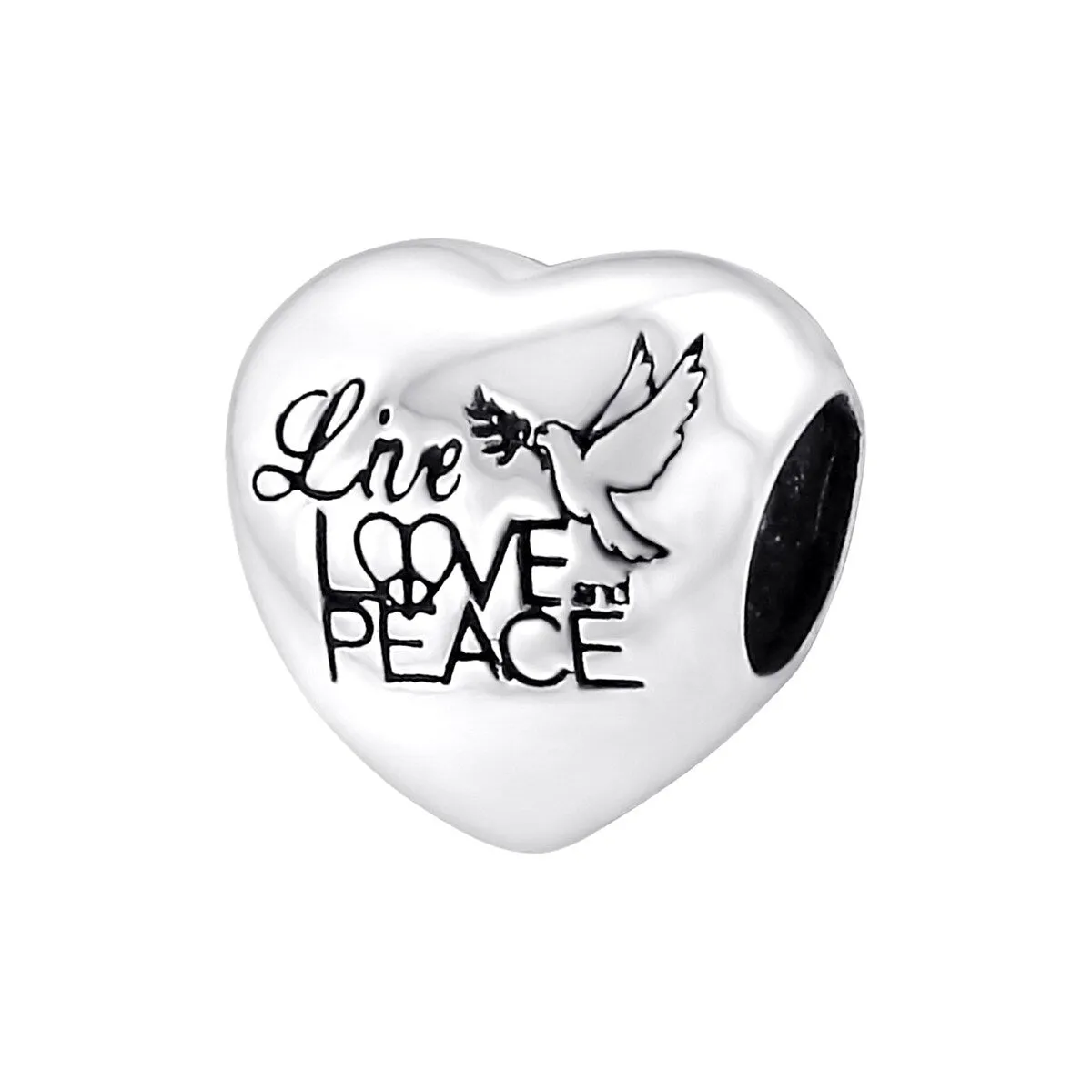 Sterling Silver Dove, Peace Love Heart Charm sold by Zulily