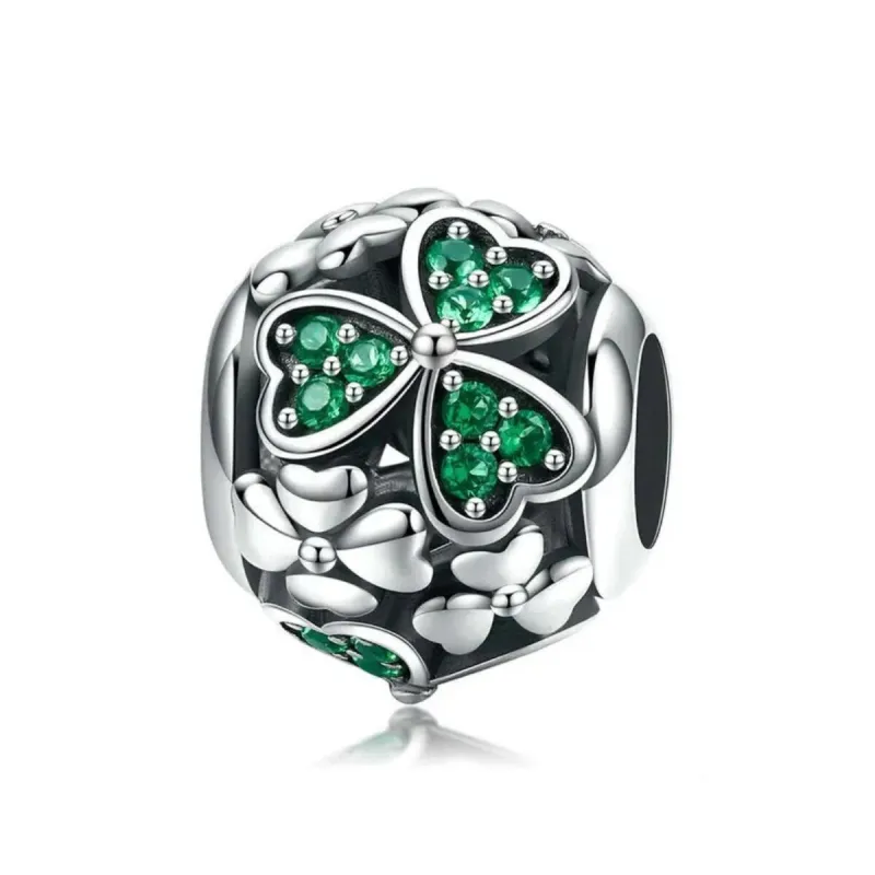 Sterling Silver & Green CZ Clover Bracelet Charm sold by Zulily