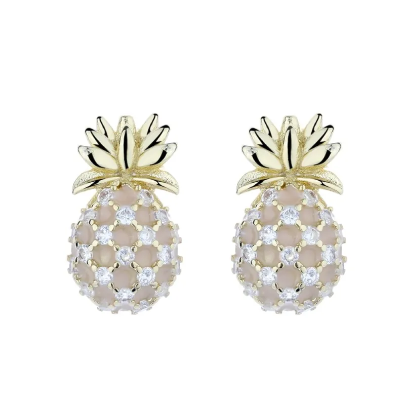 Pineapple Stud Earrings with Swarovski Crystals in 18K Gold sold by Zulily