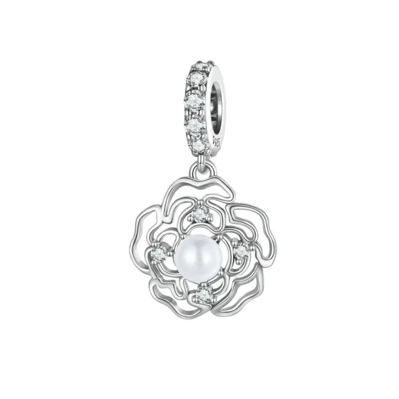 Imitation Pearl & Sterling Silver Cutout Flower Charm sold by Zulily