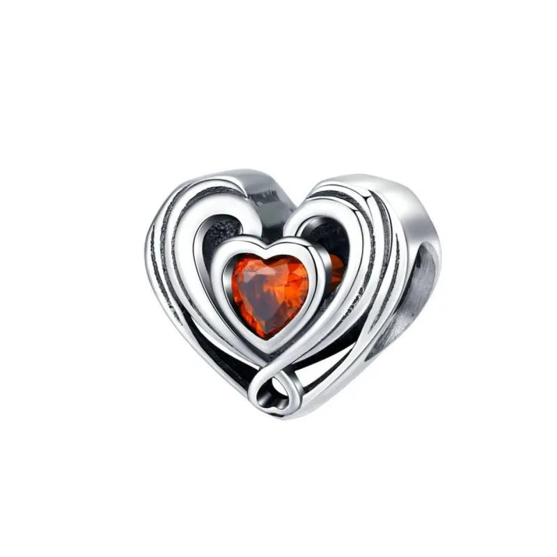 Red Cubic Zirconia & Sterling Silver Double Heart Charm sold by Zulily