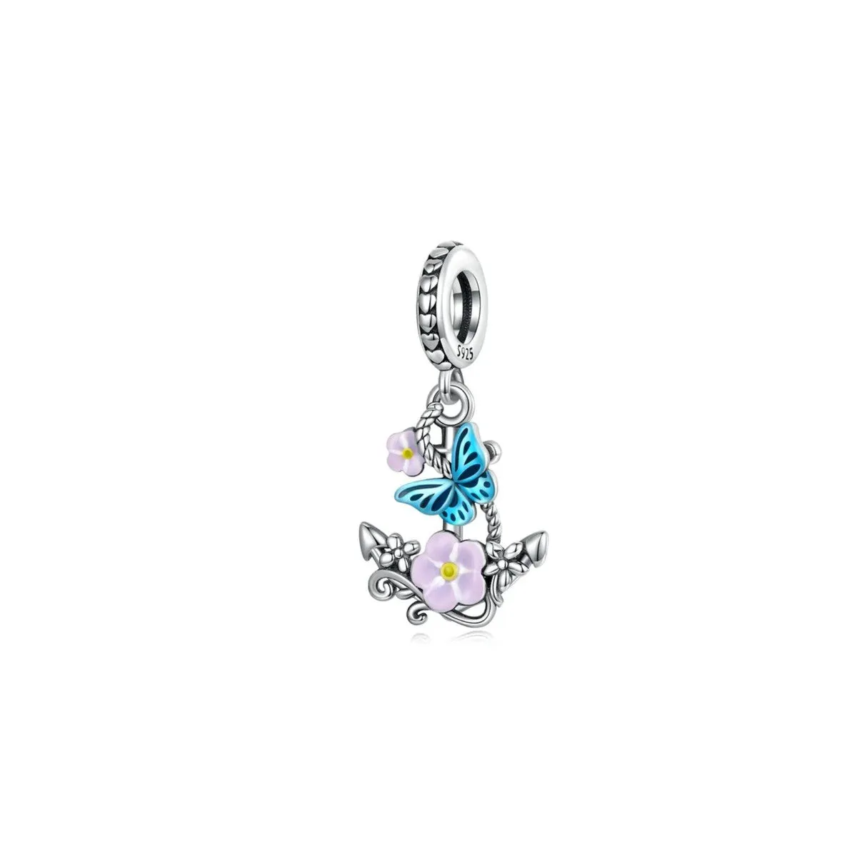 Blue Sterling Silver Butterfly Floral Anchor Charm sold by Zulily