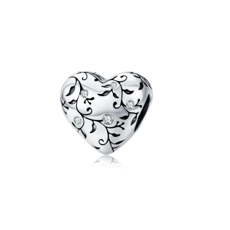 Sterling Silver Greenery Cubic Zirconia Heart Charm Bead sold by Zulily