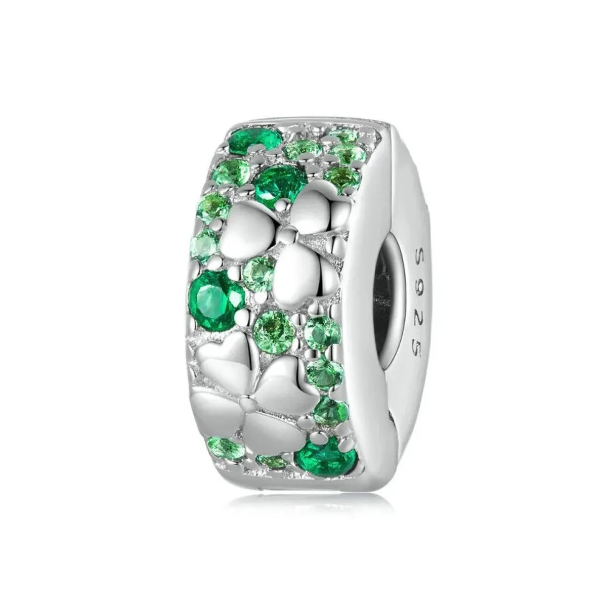 Sterling Silver & Emerald Green CZ Pave Clover Bracelet Charm sold by Zulily