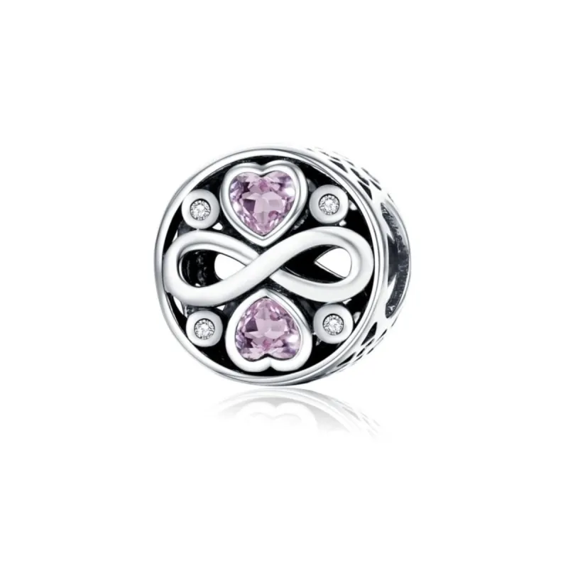 Sterling Silver Pink Cubic Zirconia Infinity And Hearts Charm sold by Zulily