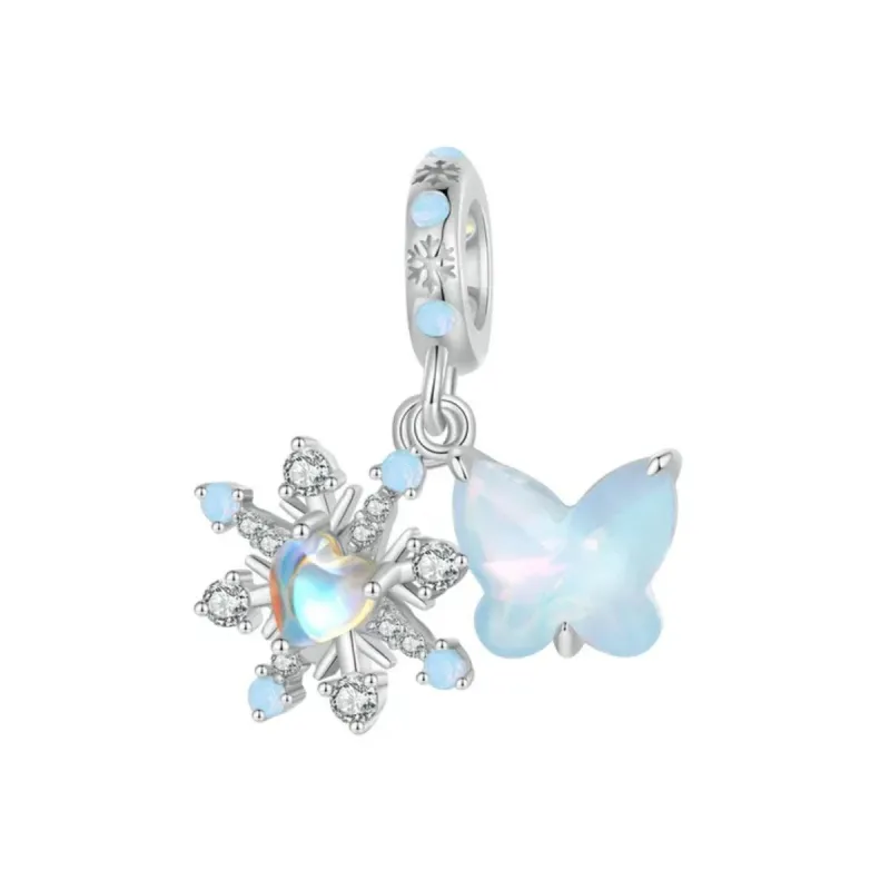 Sterling Silver Blue CZ Opal Snowflake and Butterfly Winter Dangling Charm sold by Zulily