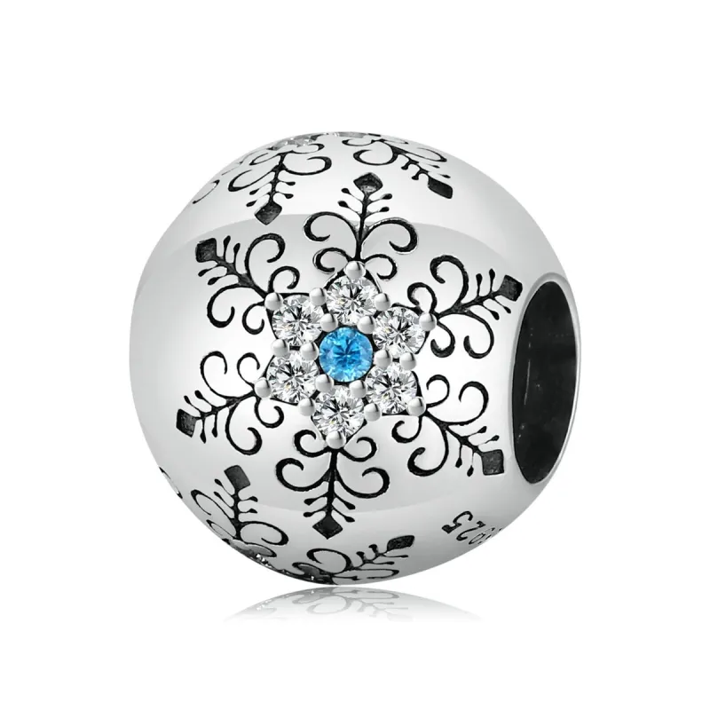 Blue Cubic Zirconia & Sterling Silver Round Snowflake Inlay Charm sold by Zulily