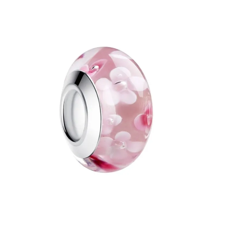 Sterling Silver Pink Floral Glass Bead Charm sold by Zulily