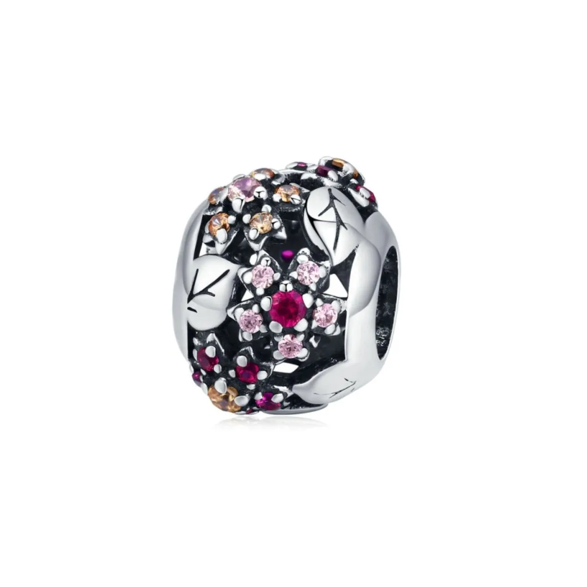 Sterling Silver Pink Cubic Zirconia Floral Charm Bead sold by Zulily