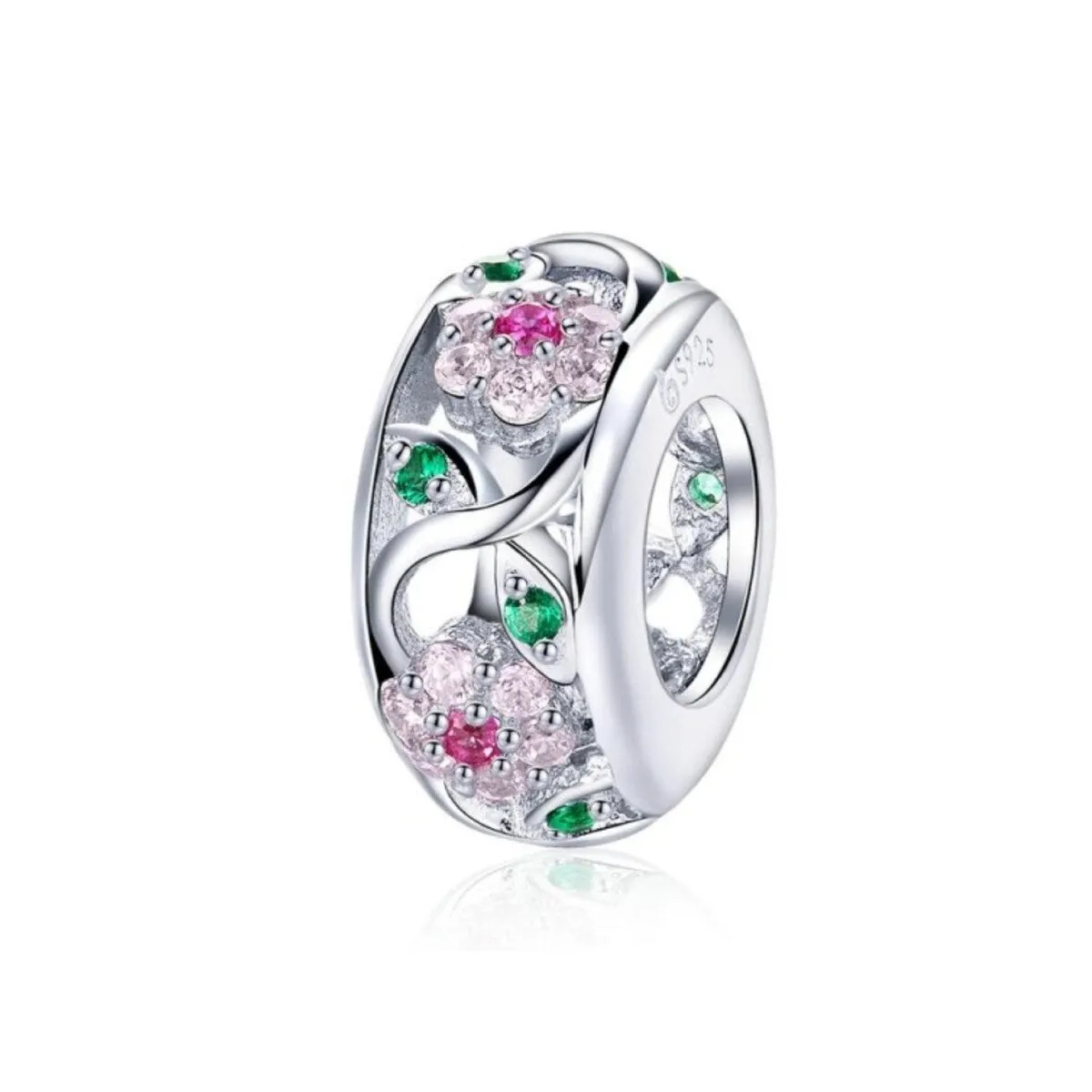 Sterling Silver Pink Green Cubic Zirconia Floral Charm Bead sold by Zulily