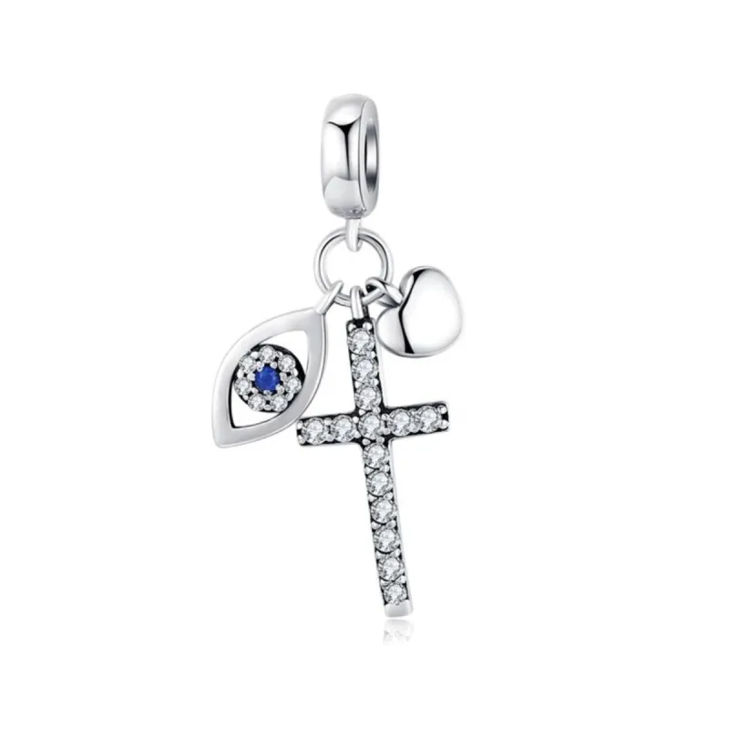 Sterling Silver Cubic Zirconia Cross And Eye Dangling Charm sold by Zulily