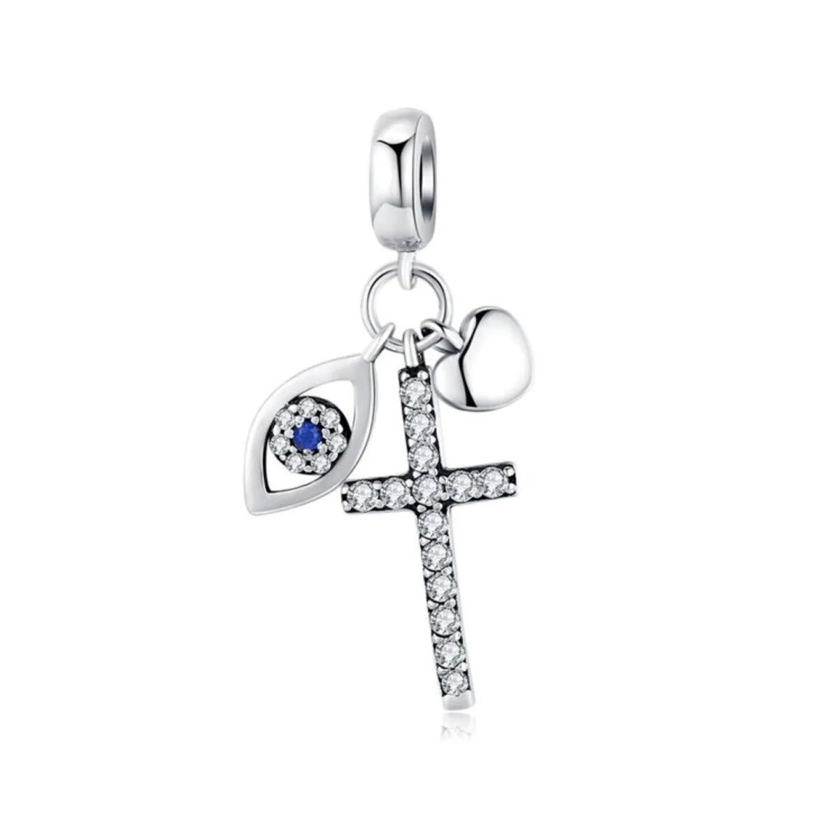 Sterling Silver Cubic Zirconia Cross And Eye Dangling Charm sold by Zulily