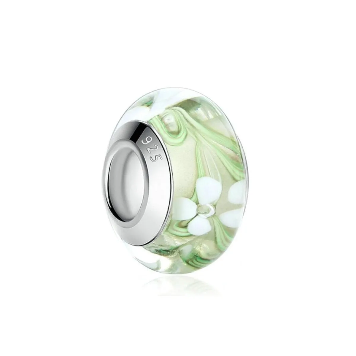 Sterling Silver Light Green & White Swirled Floral Bracelet Charm sold by Zulily