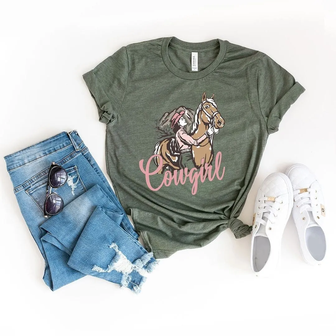 Retro Cowgirl Horse Short Sleeve Crewnneck Tee sold by Zulily