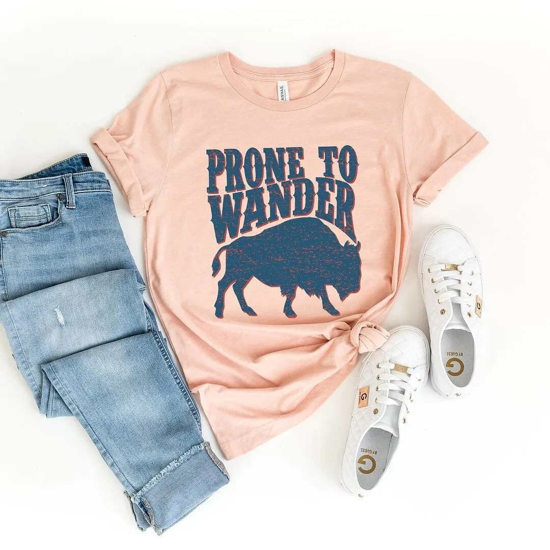 Prone to Wander Short Sleeve Crewnneck Tee sold by Zulily