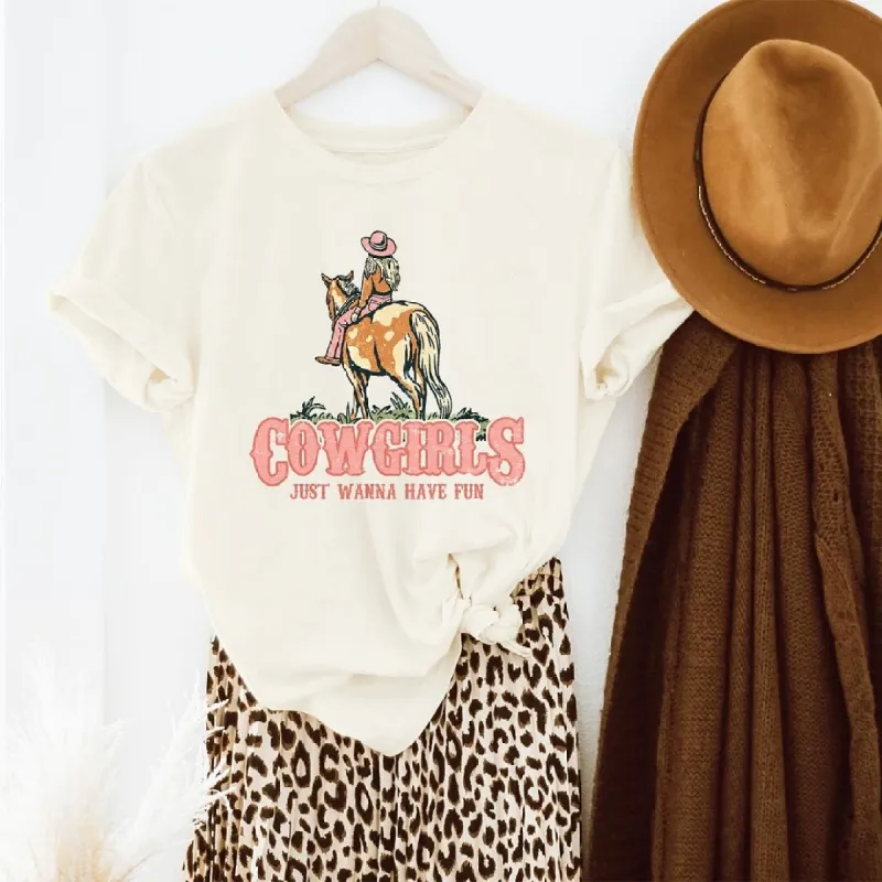 Retro Cowgirls Just Wanna Have Fun Short Sleeve Crewnneck Tee sold by Zulily