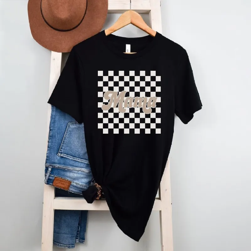 Retro Checkered Mama Short Sleeve Crewnneck Tee sold by Zulily