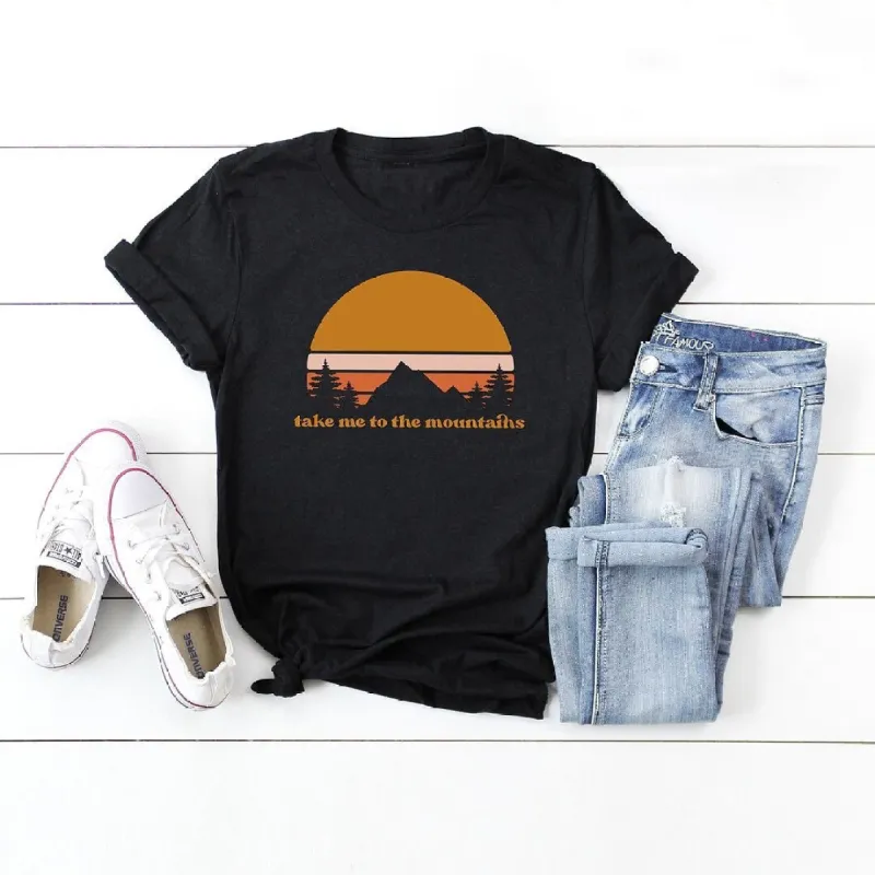 Take Me to the Mountains Sunset Short Sleeve Crewnneck Tee sold by Zulily