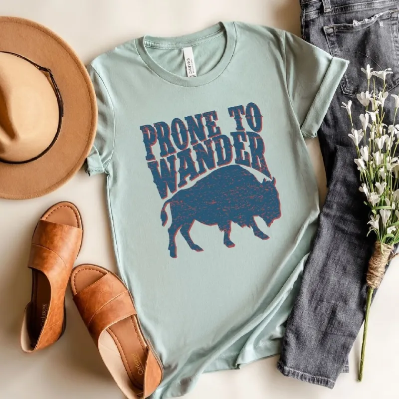 Prone to Wander Short Sleeve Crewnneck Tee sold by Zulily