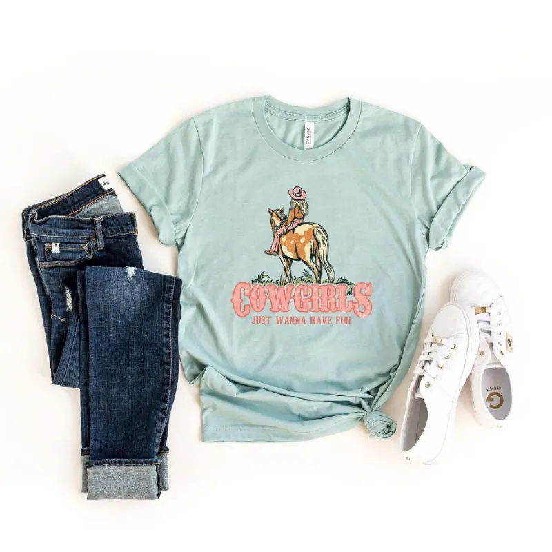 Retro Cowgirls Just Wanna Have Fun Short Sleeve Crewnneck Tee sold by Zulily
