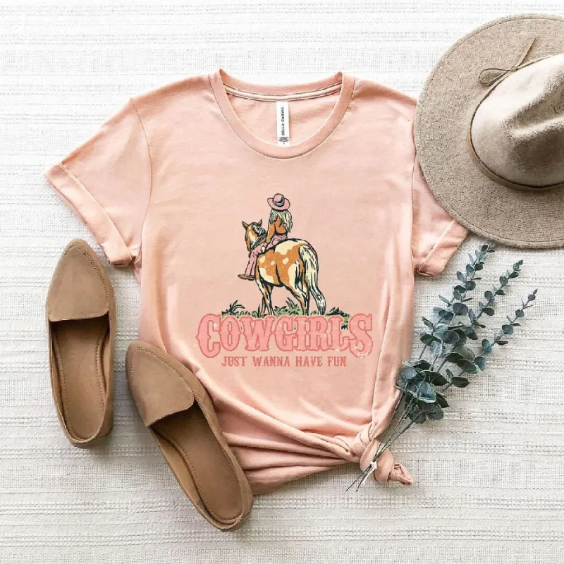 Retro Cowgirls Just Wanna Have Fun Short Sleeve Crewnneck Tee sold by Zulily