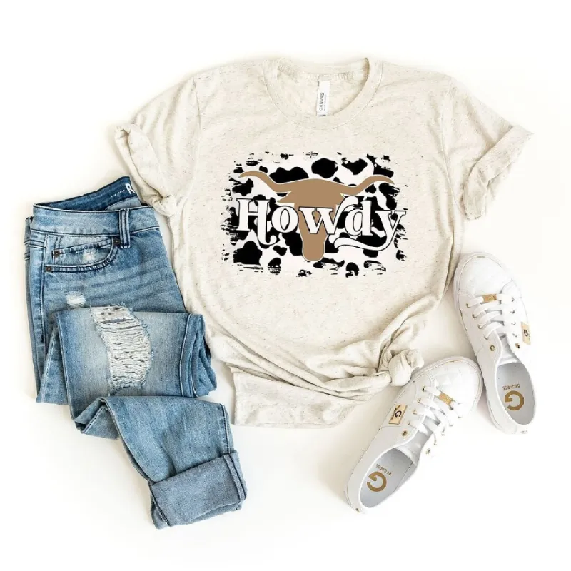 Howdy with Cow Print Short Sleeve Crewnneck Tee sold by Zulily