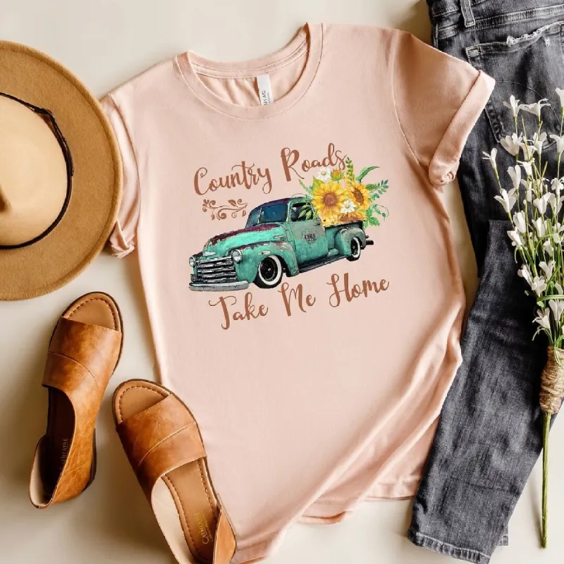 Country Roads Truck Short Sleeve Crewnneck Tee sold by Zulily