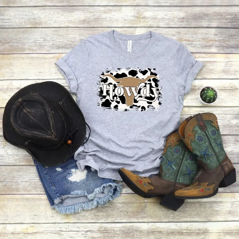 Howdy with Cow Print Short Sleeve Crewnneck Tee sold by Zulily