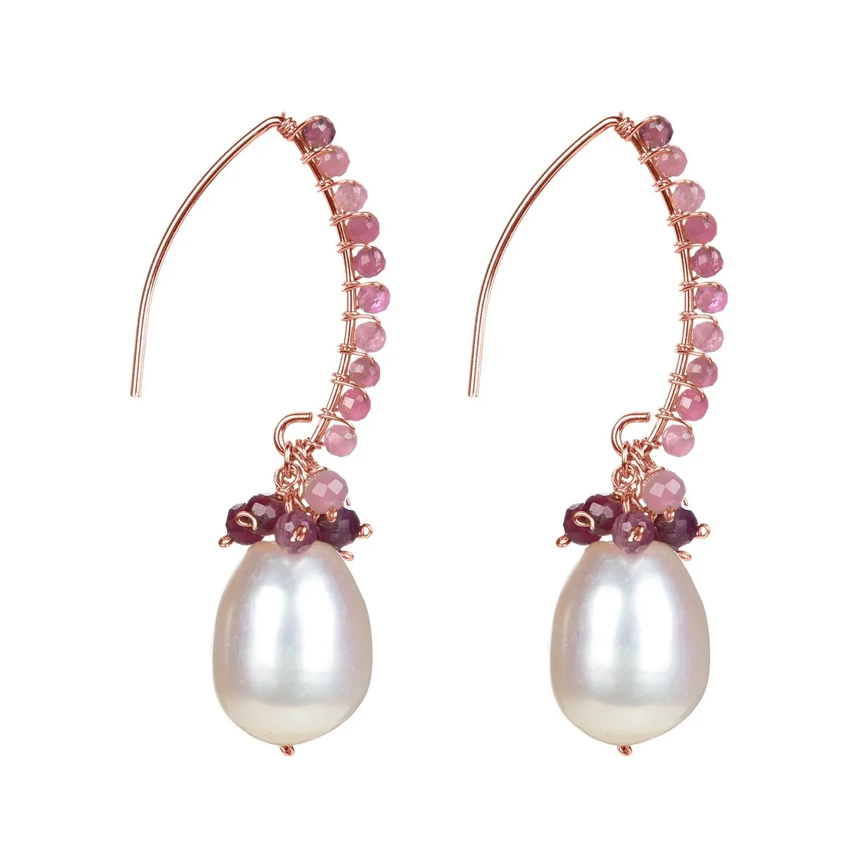 Rose Gold Over Sterling Silver Pink Tourmaline and Freshwater Pearl Dangle Earrings sold by Zulily