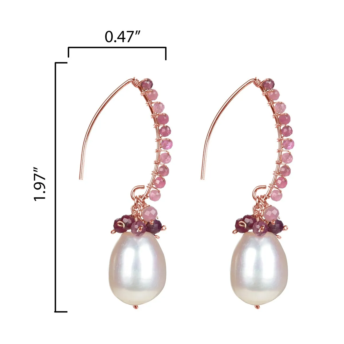 Rose Gold Over Sterling Silver Pink Tourmaline and Freshwater Pearl Dangle Earrings sold by Zulily product image thumbnail 2