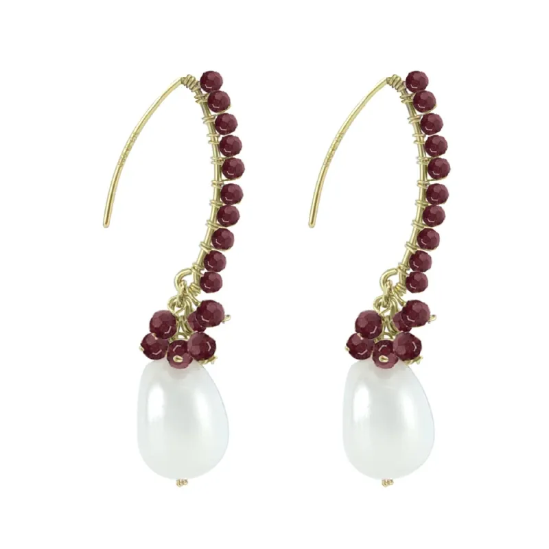 Elegant Dangle Earrings Freshwater Pearl and Garnet in Gold Over Sterling Silver sold by Zulily