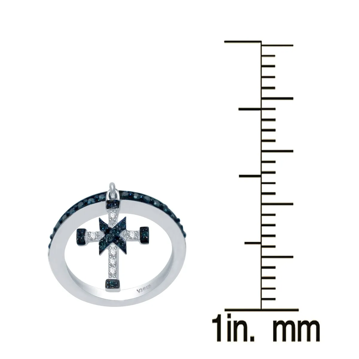 Sterling Silver Real Blue and White Diamond Cross Charm Ring sold by Zulily product image thumbnail 3