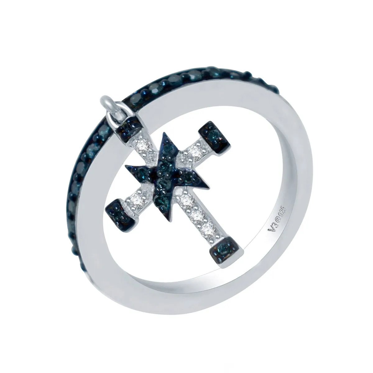 Sterling Silver Real Blue and White Diamond Cross Charm Ring sold by Zulily product image thumbnail 2