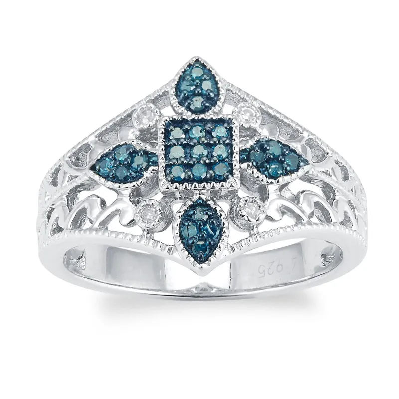 Sterling Silver Natural White and Blue Diamond Abstract Ring sold by Zulily