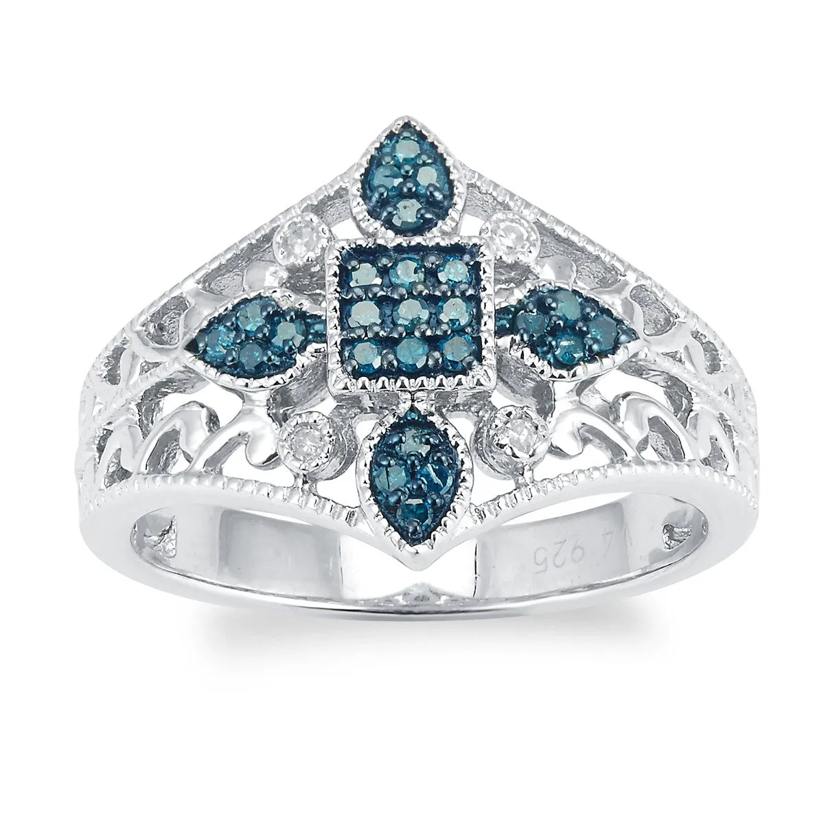 Sterling Silver Natural White and Blue Diamond Abstract Ring sold by Zulily