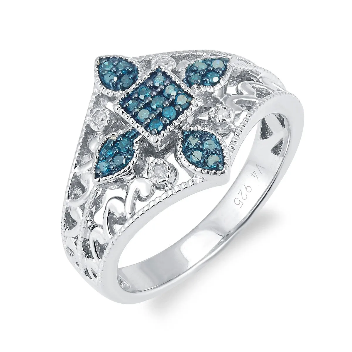 Sterling Silver Natural White and Blue Diamond Abstract Ring sold by Zulily product image thumbnail 2