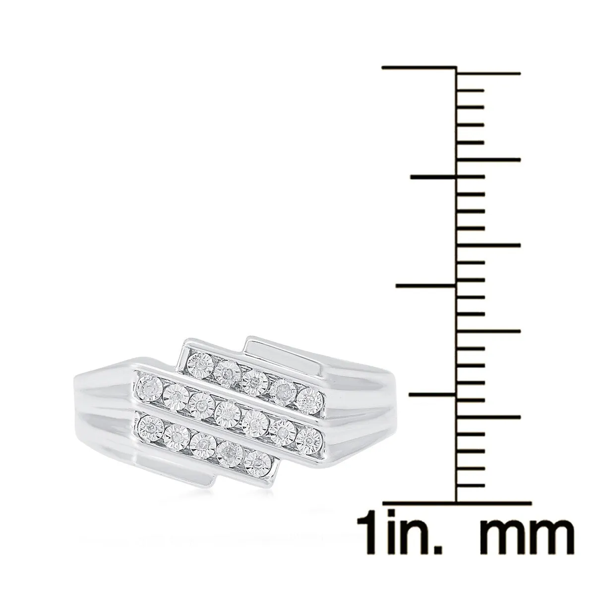 Sterling Silver Real White Diamond Three Row Men's Ring sold by Zulily product image thumbnail 3