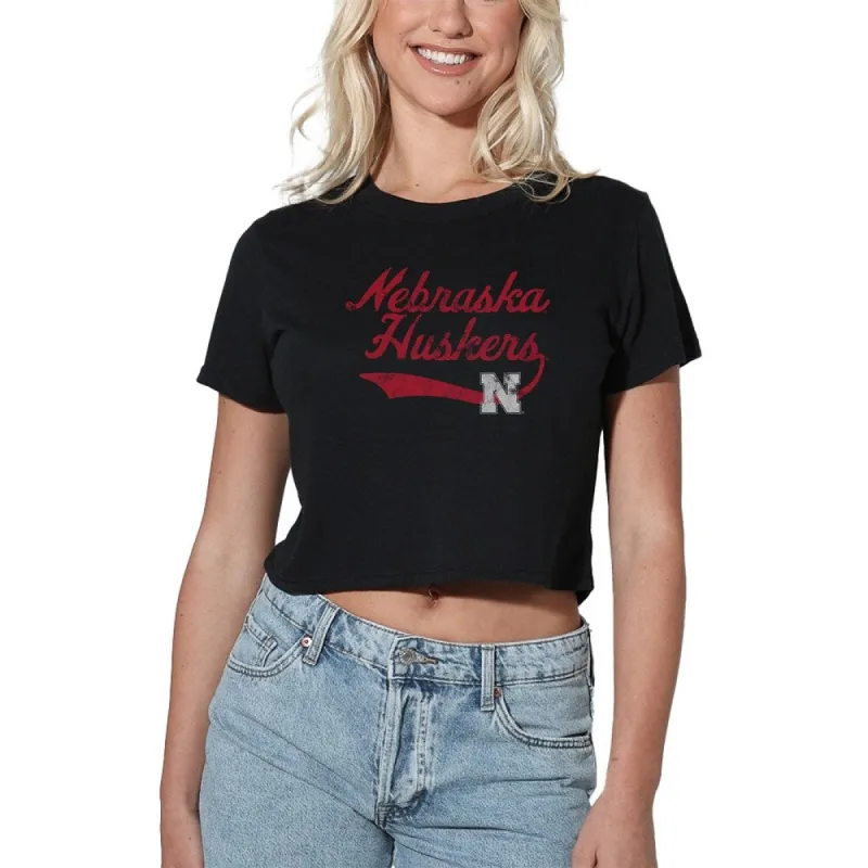 University of Nebraska Vintage Script Women's Crop Top T Shirt sold by Zulily