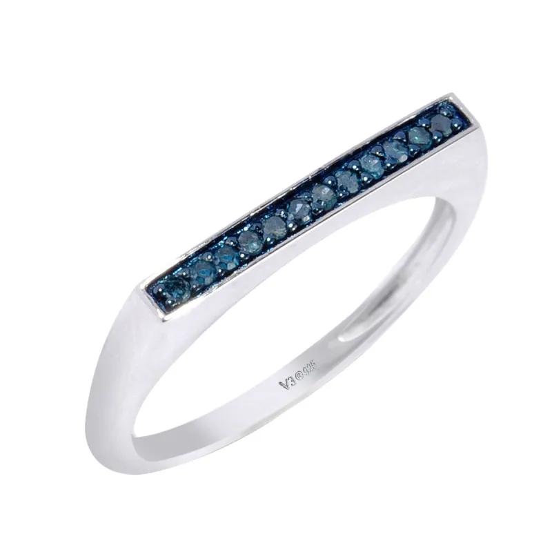 Natural Blue Diamond Sterling Silver Flat Top Stackable Ring sold by Zulily